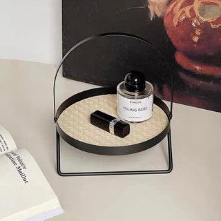 Iron Leather Single Tier Round Tray  Storage