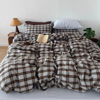Blue Checkered Cotton Duvet Cover Set   All Seasons