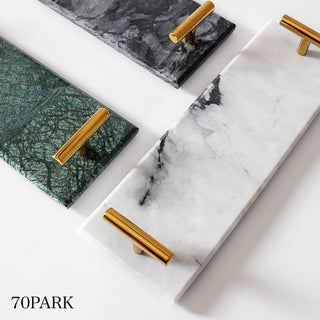Marble Gold Handle Slim Accessory Tray