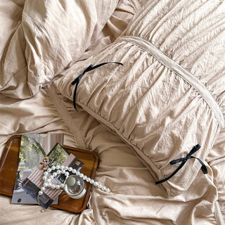 Color Gathered Romantic Ribbon Duvet Cover Set  All Seasons