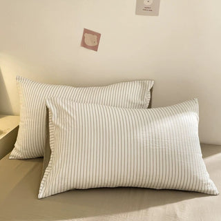 Beige pinstripe pattern duvet cover set bed cover all seasons year-round