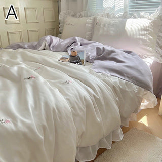 Cooling Flower Embroidery Lace Frill Duvet Cover Set   Bed Cover  Cooling Touch