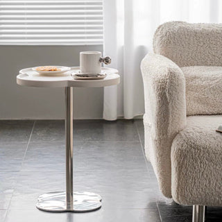 Silver Leg Clover Shaped Side Table White Compact