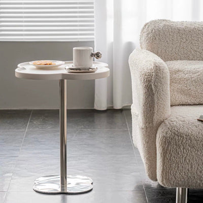 Silver Leg Clover Shaped Side Table White Compact