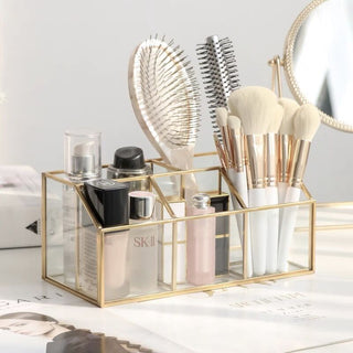 Gold Frame Clear Brush Stand Cosmetic Storage