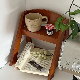 Wood Retro Two-Tier Storage Mini Rack Perfume Storage Spice Rack