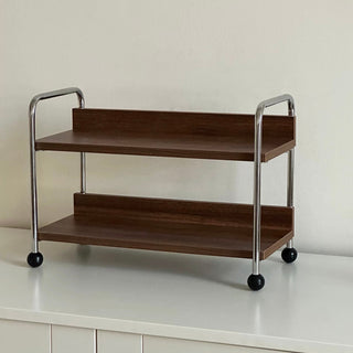 Wood x Silver Black Ball Two-Tier Display Rack Storage
