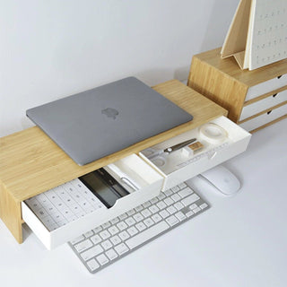 Bamboo Drawer Monitor Stand Storage Rack