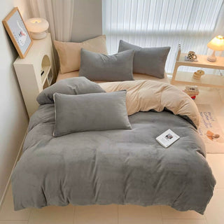 Gray Two-tone Simple Plain Milk Velvet Winter Duvet Cover Set Bed Cover Bedding Cover