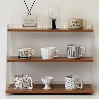 Wood Clear Acrylic Three-Tier Cup Storage Display Rack