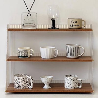 Wood Clear Acrylic Three-Tier Cup Storage Display Rack