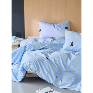 Blue Cat Stripe Duvet Cover Set  Bed Cover Cat