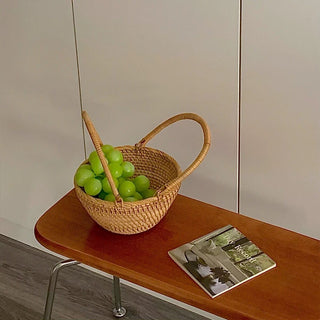 Rattan Picnic Basket with Handles Storage Basket