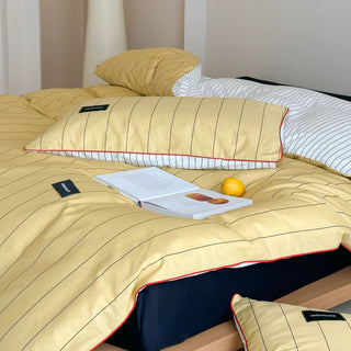 Yellow Double-Sided Stripe Cotton Duvet Cover Set   Bed Cover  All Seasons
