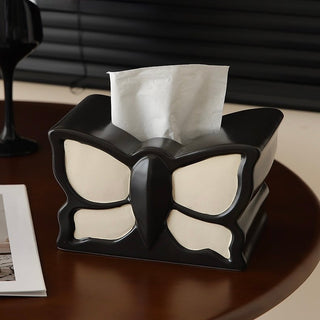 Butterfly motif monochrome ceramic tissue case