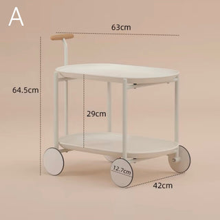 Handle Caster-equipped Oval-shaped Two-tiered Side Tablein  Wagon Trolley