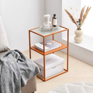 Iron Glass Storage Side Table