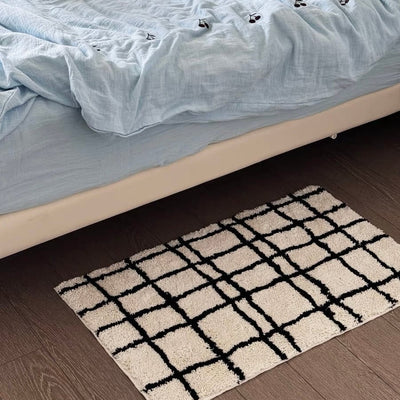 Monochrome Grid Door Mat Entrance Mat  50x80cm Absorbent Non-Slip Tufted