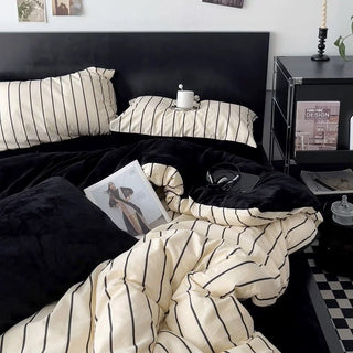 Ivory Black Stripe Winter Duvet Cover Set