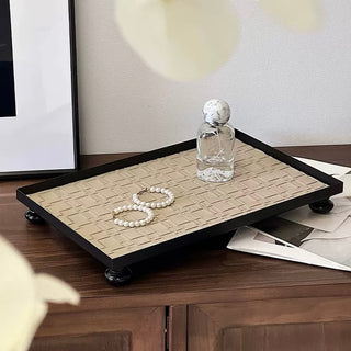 Legged Iron Frame Woven Leather Rectangular Tray