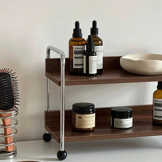 Wood x Silver Black Ball Two-Tier Display Rack Storage
