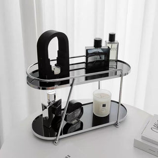 Silver Frame Oval Two-Tier Storage Rack