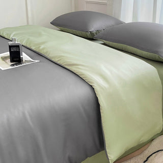 Gray Two-tone Satin Plain Duvet Cover Set  Bed Cover