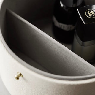 Leather Handle Round Makeup Box with Mirror Small Item Storage Cosmetic Storage