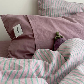 PinkPurple Pin Stripe Cotton Duvet Cover Set 2 Sizes All Seasons