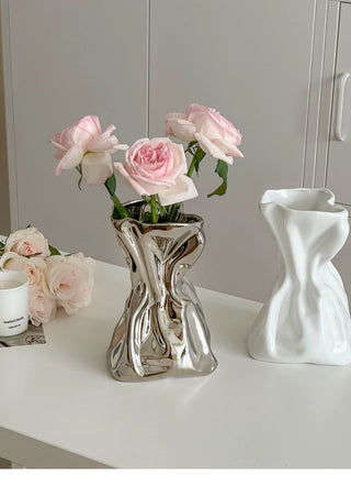 Pleated Ceramic Flower Vase