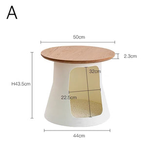 PetHouse Wood Top Round Side Table  Sofa Table Cat House Multifunctional