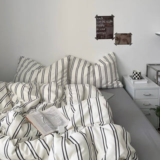 Gray Double Stripe Duvet Cover Set