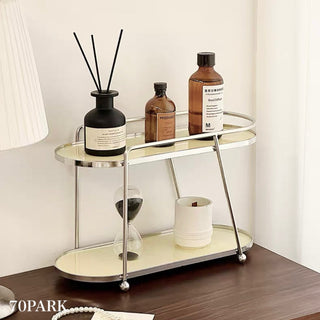 Silver Frame Oval Two-Tier Storage Rack