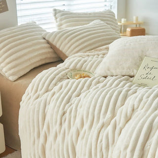 FauxFur Stripe Two-Tone Winter Duvet Cover Set 2 Sizes