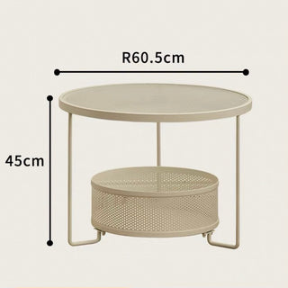 Iron Glass Round Side Table  Low Table with Storage