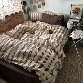 Brown Stripe Duvet Cover Set  Bed Cover