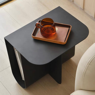 Iron Curved Design Side Table Black Storage Magazine Rack