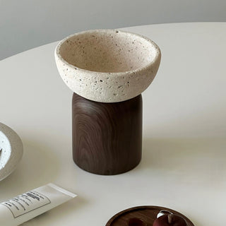 Travertine-style wood stand accessory tray
