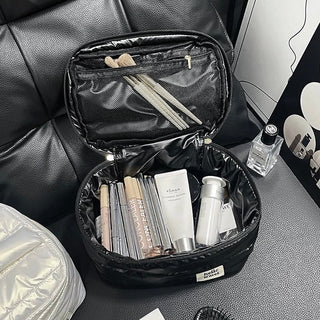 Metallic Color Large Capacity Cosmetic Storage Puff Pouch  Silver Travel Pouch