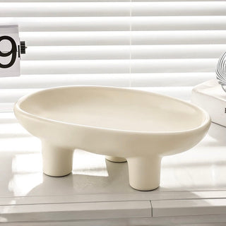 Footed Ceramic Oval Trayin  Silver Plate Accessory Tray