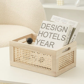 Wood Bamboo Storage Basket Set of 2 in