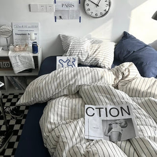 Navy Gray Stripe Duvet Cover Set