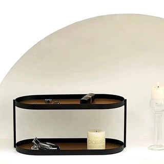 Iron Leather Oval Large Two-Tier Tray  Storage Rack