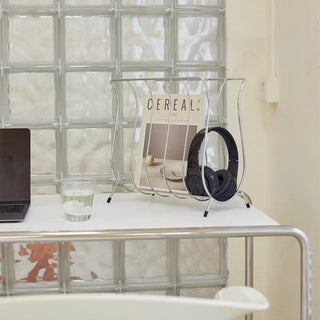 Iron Legged Wire Wave Magazine Rack Storage Silver