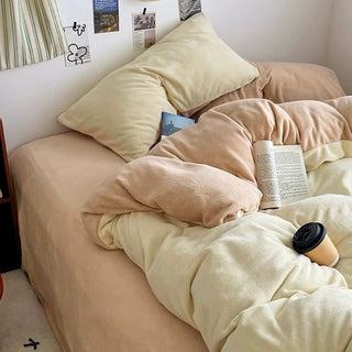Two-tone Simple Plain Milk Velvet Winter Duvet Cover Set