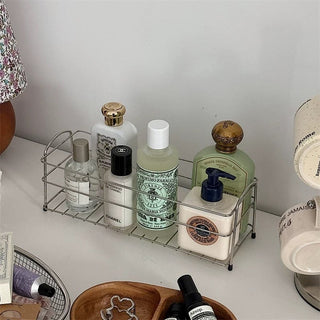 Stainless steel silver slim rectangular storage rack for perfume and cosmetics