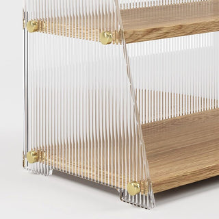 Clear x Wood Grain Three-Tier Storage Display Rack