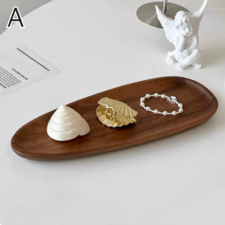 Natural Wood Curved Tray   Small Item Storage Accessory Tray  Brown