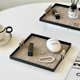 Tray with handle iron woven leather 4 types