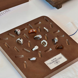 Wood Square Ring Accessory Tray   Small Item Holder Ring Plate